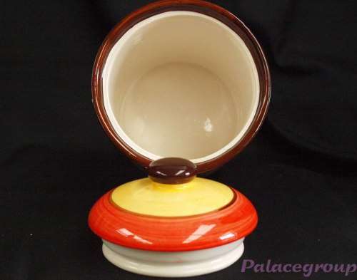 3 x  Storage Jars, Yellow, Orange & Brown, Kitchen Theme, Not Used, See Photos & Desc Below