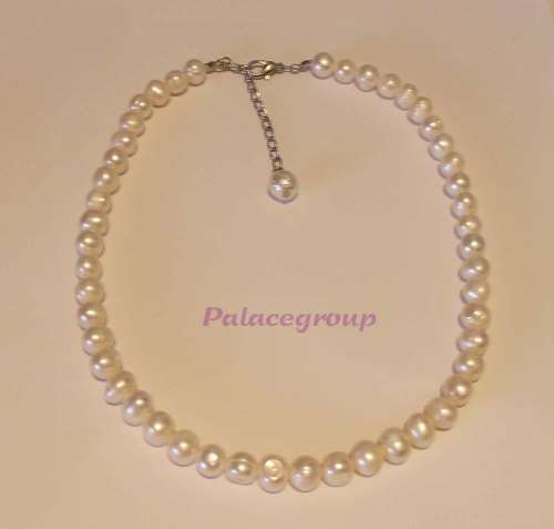 Necklace - White Round Freshwater Pearls, Pearls Size ±8.5mm, Lobster Clasp, ±40cm With 5cm Extender