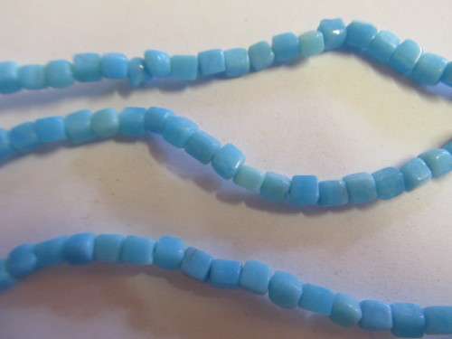 Glass Beads, Indian Beads, Cubes, Sky Blue 4mm, ±20pc