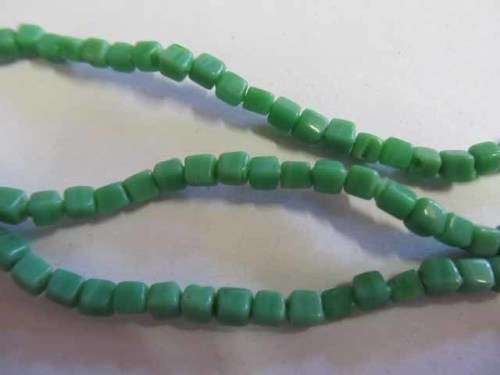 Glass Beads, Indian Beads, Cubes, Dark Green, 4mm, ±20pc