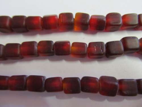 Glass Beads, Indian Beads, Cubes, Matte Two Tone Red, 8mm, ±20pc