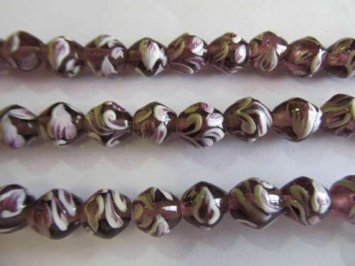 Glass Beads, Fancy, Sphere, Hand Painted, Purple, 10mm, 4pc