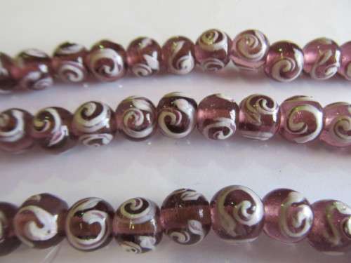 Glass Beads, Fancy, Round, Hand Painted, Purple, 10mm, 4pc