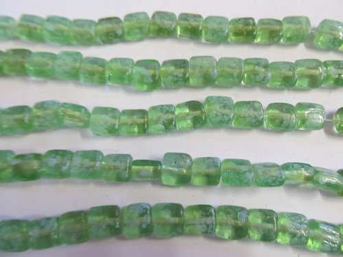 Glass Beads, Fancy, Indian Beads, Flat Cube, Green, 10mm, ±20pc