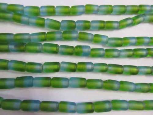 Glass Beads, Fancy, Indian Beads, Tube, Blue And Green, 12mm x 8mm, ±20pc