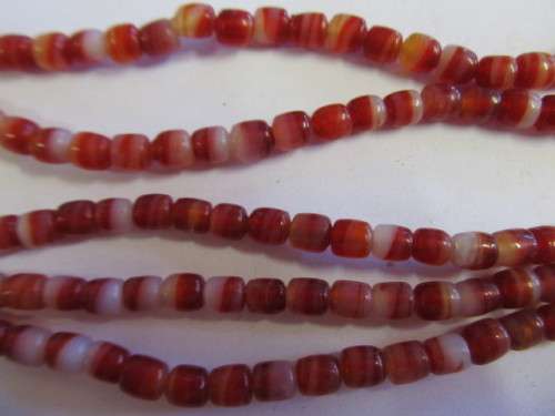 Glass Beads, Fancy, Indian Beads, Tube, Red, 7mm, ±25pc