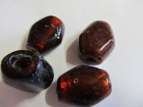 Glass Beads, Fancy, Indian Beads, Foil Beads, Hexagon, Garnet Red, 26mm x 23mm, 2pc