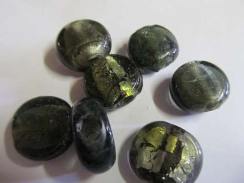 Glass Beads, Fancy, Indian Beads, Foil Beads, Flat Round, Mixed Smoke, 17mm x 21mm, 2pc