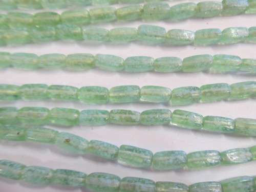 Glass Beads, Fancy, Indian Beads, Long Cube, Speckled Green, 14mm x 7mm, ±20pc