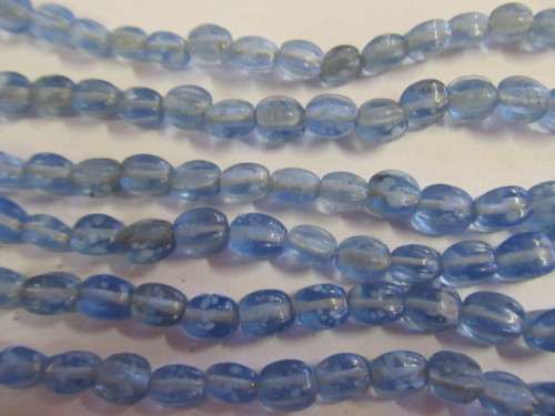 Glass Beads, Fancy, Indian Beads, Squoval, Speckled Blue, 10mm x 6mm, ±20pc