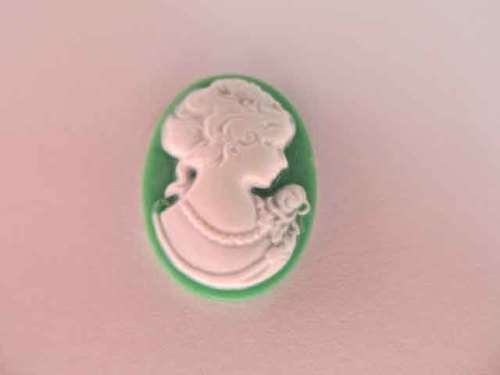 Cobachon, Oval Cameo, Green And White, 24mm x 16mm, 1pc