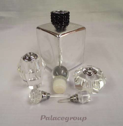 Perfume And Scent Bottles, Crystal Glass, Clear x 2, 1 x Silver Tone Glass Bottle As Per Scan
