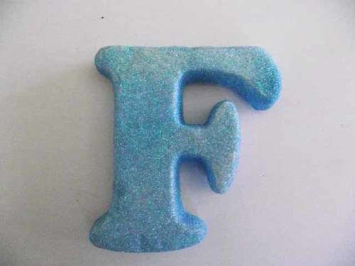 Polistyrene Letter F, Blue With Glitter, ±100mm x 20mm, 1pc