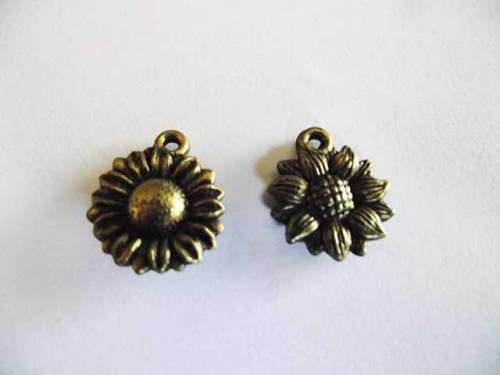 Charms, Flower Set, Acrylic, Bronze, 19mm, 2pc / 1 Set