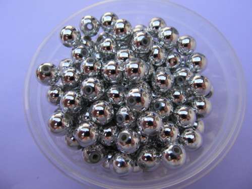 Metal Beads, Round, Acrylic, Nickel Colour, 8mm, ±30pc