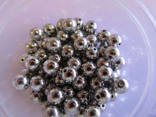 Metal Beads, Round, Acrylic, Nickel Colour, 8mm, ±30pc