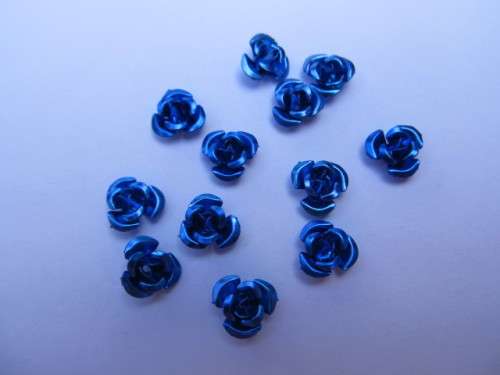 Flower, Rose Design, Metal, Dark Blue, ±9mm, 10pc