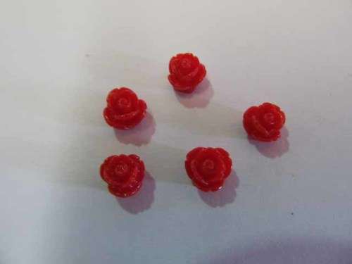 Flower, No Hole, Acrylic Rose, Red, 7mm, 5pc