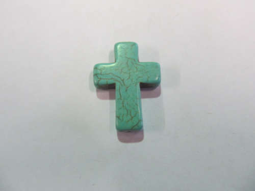 Pendant, Semi-Precious, Cross, Turquoise Howlite, Hole Top To Bottom, 30mm x 22mm, 1pc