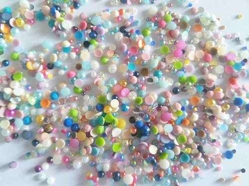 Rhinestones, Pearl Round, Half Round, Mixed Sizes And Colours, ±100pc