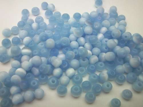 Cat`s Eye Beads, Round, Shades Of Light Blue, ±4mm, ±20pc