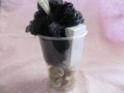 Mesh Bath Sponge Soap And Seashells, Black, 1 Set