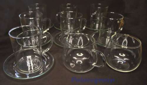 Vintage Simax Borosilicate Glass Tea Set, 7 Glasses With Saurces, Milk Jug And Sugar Bowl