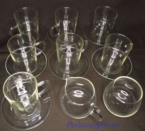 Vintage Simax Borosilicate Glass Tea Set, 7 Glasses With Saurces, Milk Jug And Sugar Bowl