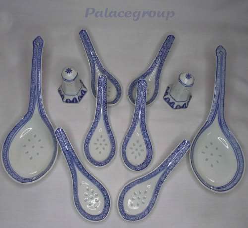 Chinese Rice Grain - Rice Eyes Blue And White Porcelain Spoon Set, See Photo`s