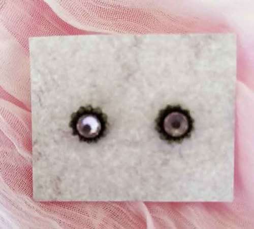 Stud Earrings, Bronze With Lilac Rhinestones, 7mm, 1Pair