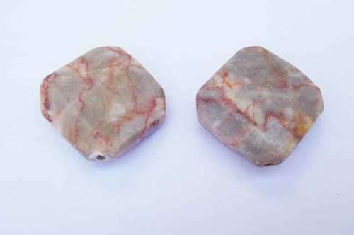 Semi-Precious Beads, Agate, Square, Shades Of Grey - Orange And Brown, 25mm x 30mm, 1pc