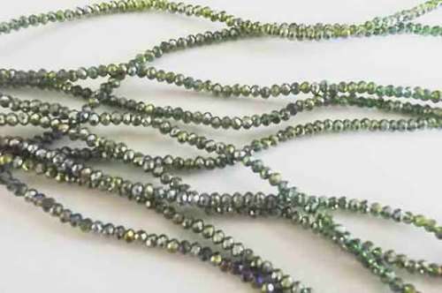 Glass Crystal Beads, Uneven Round, Dark Green AB, 3mm, ±48pc