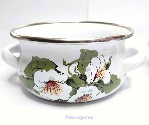 2 x White Enamel Pot With Silver Trimming And Flower Theme, Not Used, Rare Find, 400ml, See Photo`s