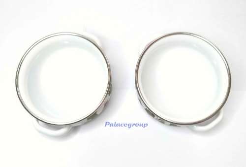 2 x White Enamel Pot With Silver Trimming And Flower Theme, Not Used, Rare Find, 400ml, See Photo`s