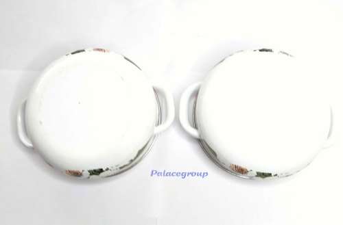 2 x White Enamel Pot With Silver Trimming And Flower Theme, Not Used, Rare Find, 400ml, See Photo`s