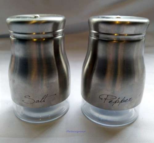 Salt And Pepper Shakers, Glass / Stainless Steel, Screw-on Lid, 95mm x 60mm, See Photo`s
