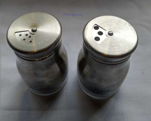 Salt And Pepper Shakers, Glass / Stainless Steel, Screw-on Lid, 95mm x 60mm, See Photo`s