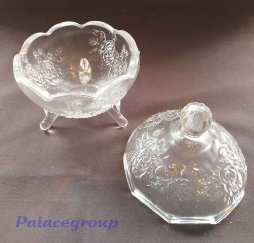 3 Footed Glass Condiment Jar With Lid, 130mm x 95mm, See Photo`s & Discription Below