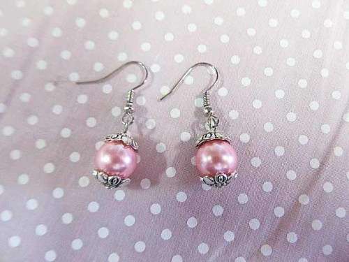 Perrine Earrings, Pink Glass Pearl With Nickel, 35mm, 2pc