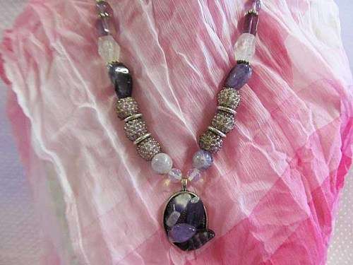 Simone Necklace, Amethyst And Crystal Beads With Amethyst Pendant, Toggle Clasp, 48cm, 1pc