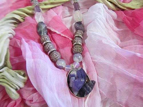 Simone Necklace, Amethyst And Crystal Beads With Amethyst Pendant, Toggle Clasp, 48cm, 1pc