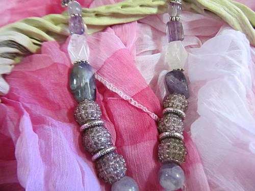 Simone Necklace, Amethyst And Crystal Beads With Amethyst Pendant, Toggle Clasp, 48cm, 1pc