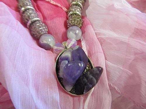 Simone Necklace, Amethyst And Crystal Beads With Amethyst Pendant, Toggle Clasp, 48cm, 1pc