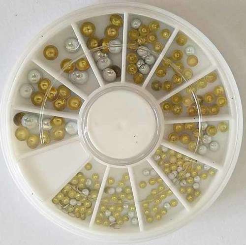 Nail Art, Rhinestone Wheel, Rhinestones Mixed, Mother Of Pearl, White And Gold