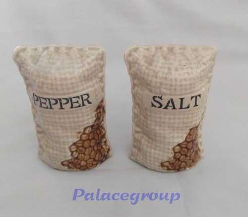 Salt And Pepper Shakers, Ceramic, Corn Bag Design, 90mm x 60mm, See Photo`s