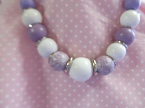 Burtell Necklace, Wooden Beads, Lilac And White, 47cm With Toggle Clasp, 1pc