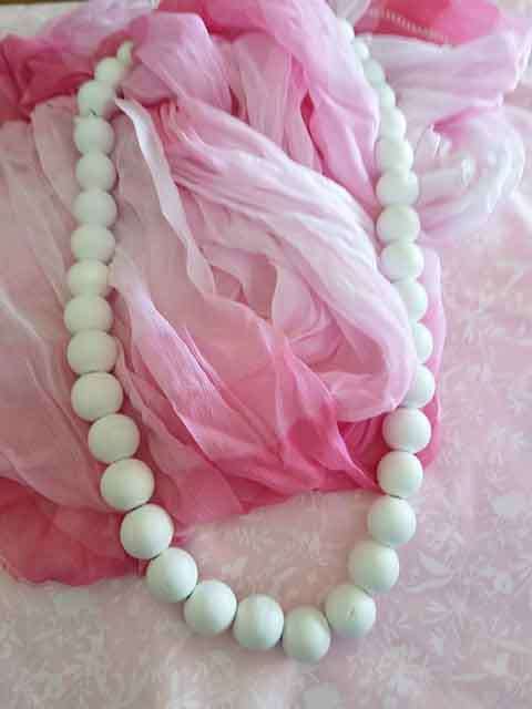 Burtell Necklace, Wooden Beads, White, ±70cm, 1pc