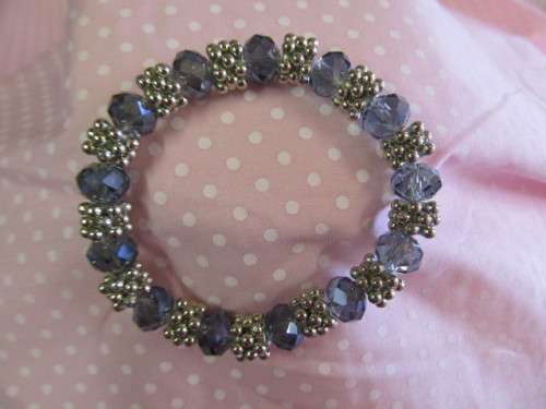 Cristia Bracelet, Light Blue Crystal Beads On Elastic, Nickel, 55mm Diameter, 1pc