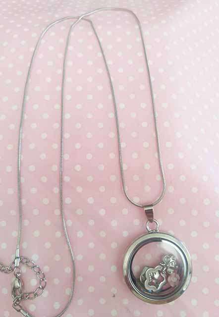Pliana Necklace, Round Locket With Charms On Snake Chain, Nickel, 60cm + 5cm Ext Chain, 1pc