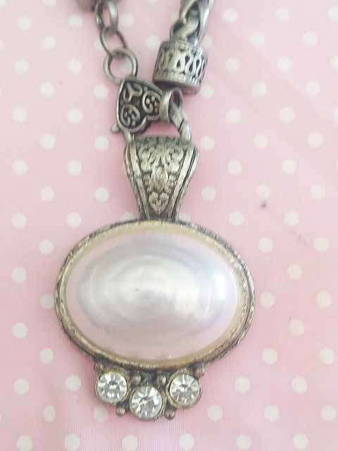 Pliana Necklace, Pink Faux Pearl And Clear Rhinestone Pendant, Antique Nickel Snake Chain, 48cm, 1pc